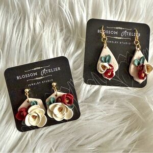 BLOSSOM ATELIER | Taupe Floral Clay Earrings (Choose Hexagon or Drop)